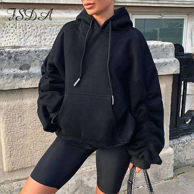 Khaki Long Puff Sleeve Hoodie