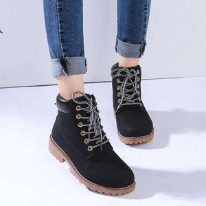 Lace-up ankle boots for women 2019 new fashion warm winter boots women solid square heel shoes woman plus size zapatos de mujer 1