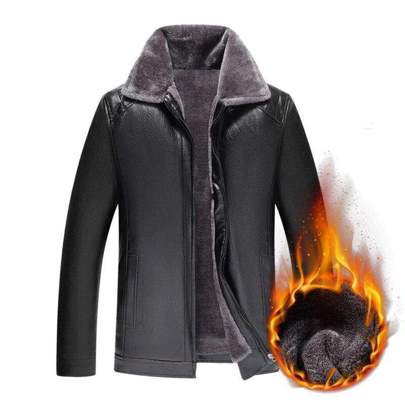 Men PU Leather Jacket Faux Fur Collar Veste Moto Homme Thick Warm Clothing Coat Classic Faux Leather Coats Chaqueta Hombre Cuero