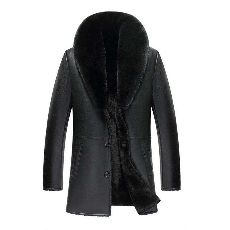 Men PU Leather Jacket Faux Fur Collar Veste Moto Homme Thick Warm Clothing Coat Classic Faux Leather Coats Chaqueta Hombre Cuero