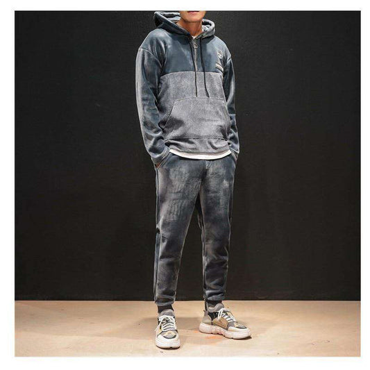 Men's Fashion Sport Set Thick Velvet Winter Tracksuit Long Sleeve Hoodie Sweatshirt Joggings Pants Workout Suit Plus SizeM-5XL
