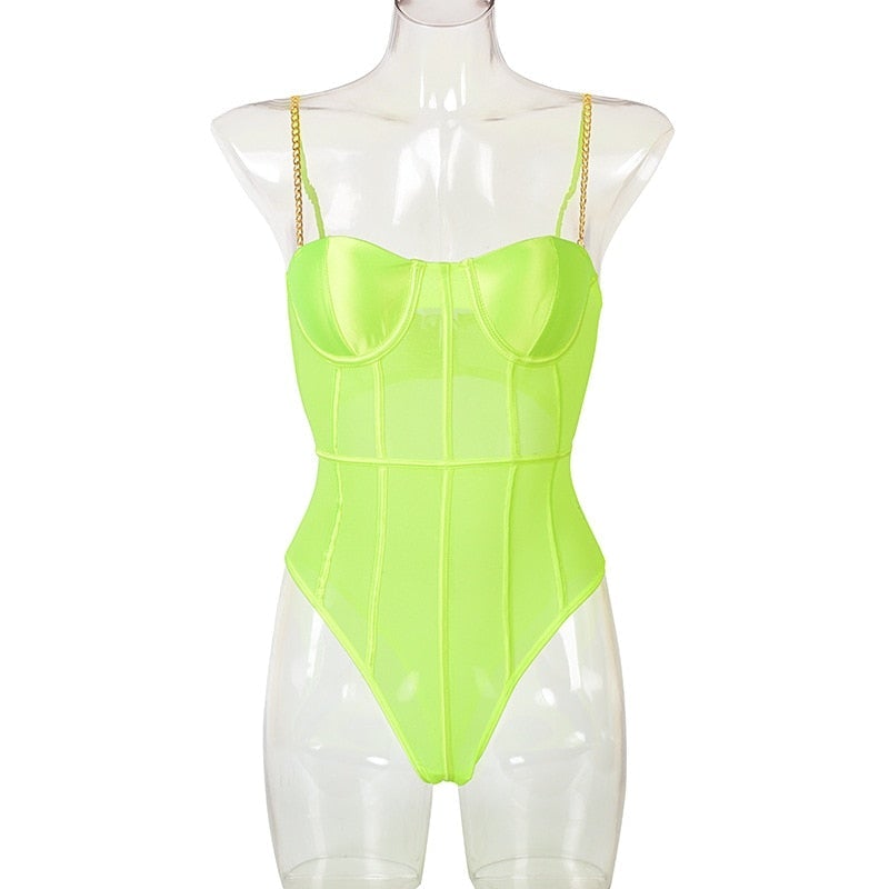 Neon Green Mesh Transparent BodySuit