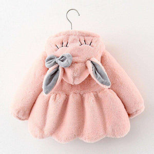 Nette Kaninchen Ohren Plüsch Baby Jacke Weihnachten Süße Prinzessin Mädchen Mantel Herbst Winter Warm Mit Kapuze Oberbekleidung Kleinkind Mädchen Kleidung