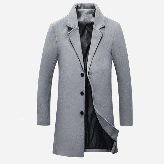 New Men's Long Wool Trench Coat