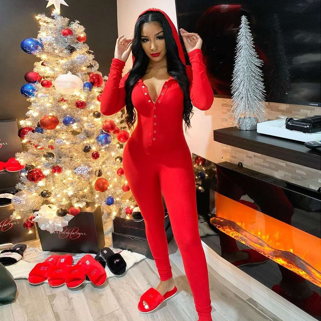 Solid Deep V-neck Skinny Jumpsuit