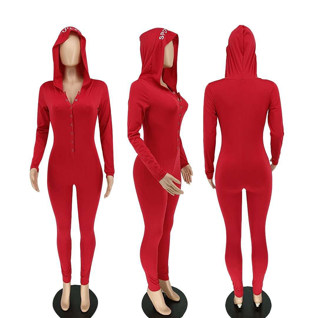 Solid Deep V-neck Skinny Jumpsuit